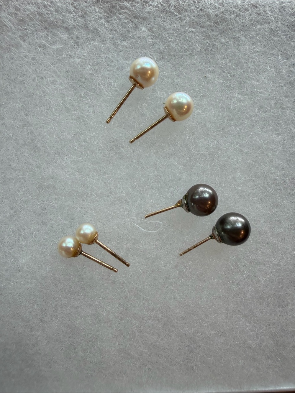Freshwater Pearl Stud Earrings Set Cream and Charcoal Pearls Three Pair Studs